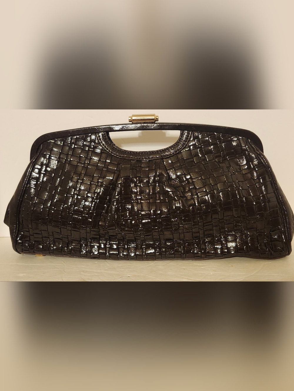 Brown Elliot Lucca Basket Weave Clutch with Gold Accent